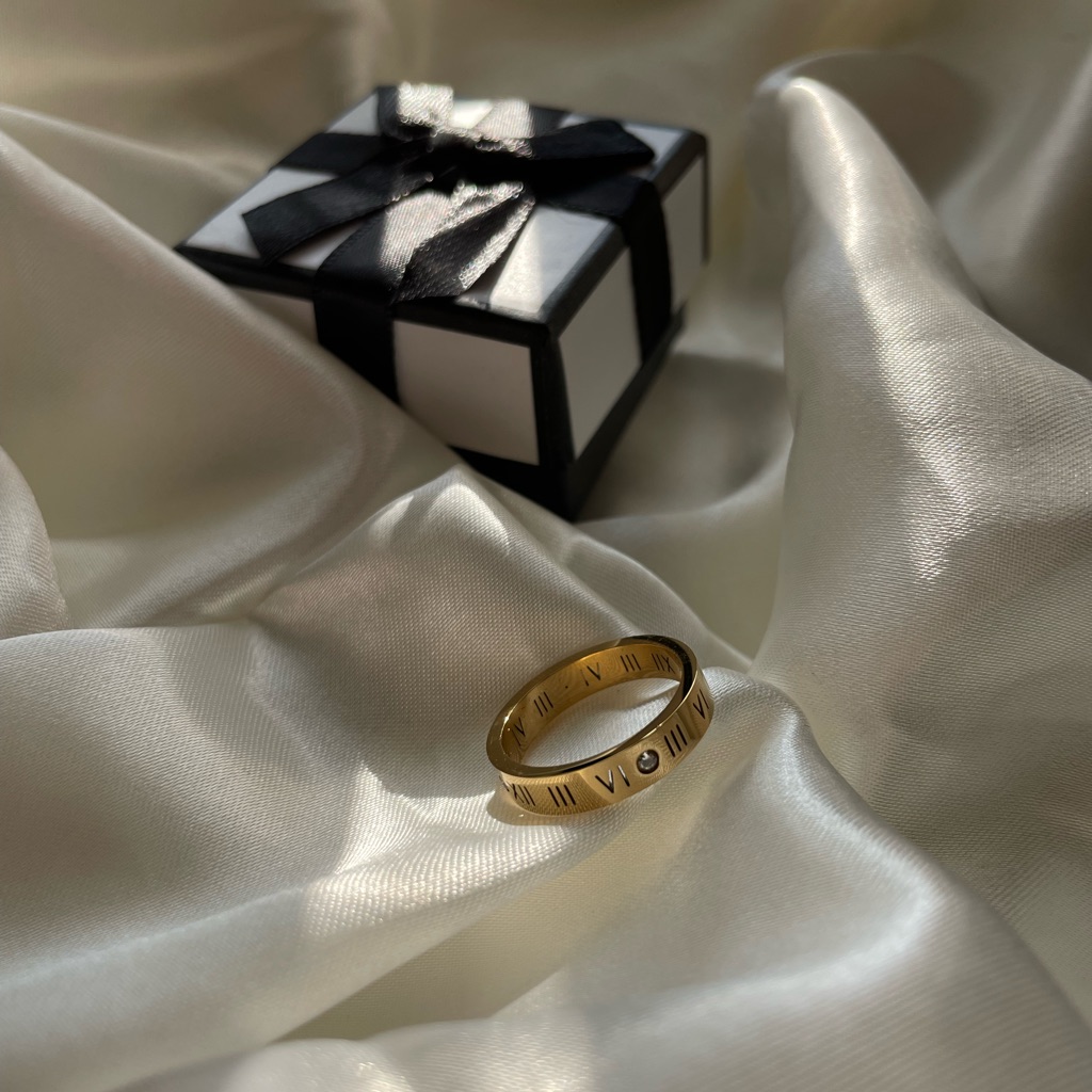 New 18k Gold Plated Roman Numeral Ring WDiamonds